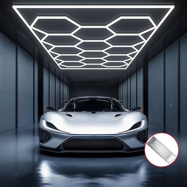 Hinsinc White 14 Hexagon Hex LED Lighting Car Detail Home Garage Workshop Honeycomb - image 1