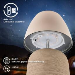 BRILONER LED Table Lamp Rechargeable Bedside Light Cordless Ceramic Beige 2, 5W - thumbnail 7