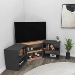 Destina Home Corner TV Stand TV Unit Entertainment Center Bonnett in Dark Grey - Size: 1 Pack - thumbnail 3