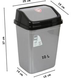 NESTLUNE 10 Liter Swing Bin Lidded Dustbin. Plastic Rubbish in Grey - Size: 100 cm x 15 cm - thumbnail 2