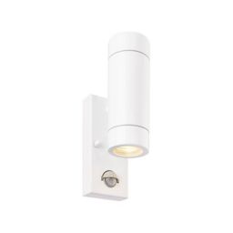 Netlighting Palin 2 Light Outdoor PIR Up Down Wall Light Gloss White Glass IP44 GU10 - thumbnail 1
