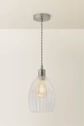 ValueLights Cheltenham Clear Ribbed Glass Dome Pendant Ceiling Light with Bulb in Silver - thumbnail 3