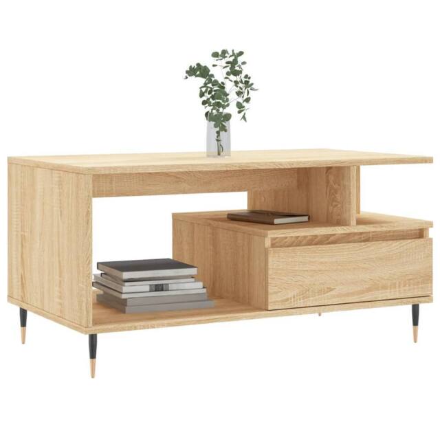 Berkfield Home Modern Coffee Table Sonoma Oak 90x49x45 cm Engineered Wood in Brown - Size: 90 x 49 x 45 cm - image 1