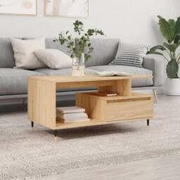 Berkfield Home Modern Coffee Table Sonoma Oak 90x49x45 cm Engineered Wood in Brown - Size: 90 x 49 x 45 cm - thumbnail 2