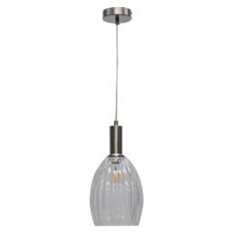 First Choice Lighting Set of 2 Birch - Clear Fluted Glass Satin Nickel Deco Pendant Fittings - thumbnail 2