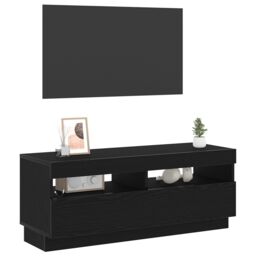 Berkfield Home TV Stand with LED Lights - Black Oak, 100x35x40 cm, Made of Engineered Wood - Size: 100 x 35 x 40 cm - thumbnail 3