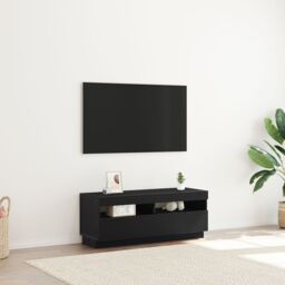 Berkfield Home TV Stand with LED Lights - Black Oak, 100x35x40 cm, Made of Engineered Wood - Size: 100 x 35 x 40 cm - thumbnail 1