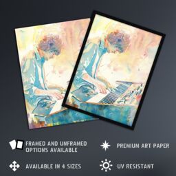 "Artery8 Keyboard Music Player Modern Light Watercolour Wall Art Print - Size: W24"" x H32""" - thumbnail 2