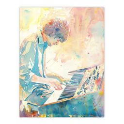 "Artery8 Keyboard Music Player Modern Light Watercolour Wall Art Print - Size: W24"" x H32""" - thumbnail 1