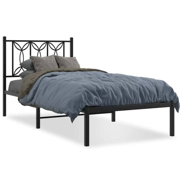 Berkfield Home Metal Bed Frame without Mattress with Headboard Black 90x190cm - Size: 90x190 cm - image 1
