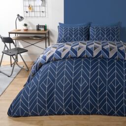 OHS Geo Duvet Cover Bedding Set Pillowcase Reversible Quilt Soft Chevron in Dark Navy - Size: King - thumbnail 4