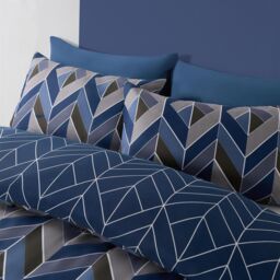 OHS Geo Duvet Cover Bedding Set Pillowcase Reversible Quilt Soft Chevron in Dark Navy - Size: King - thumbnail 2