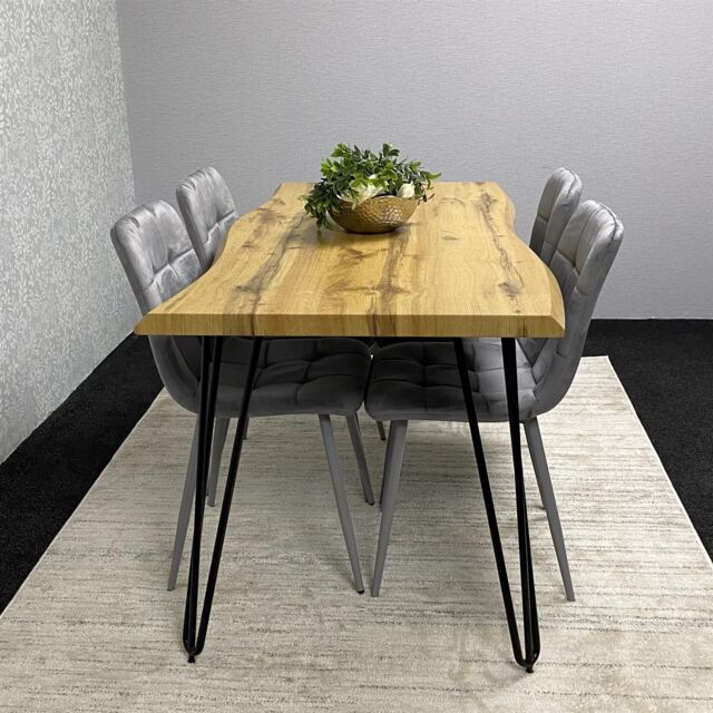 KOSY KOALA Dining Table Set With 4 Grey Velvet Chairs Modern Kitchen Dining Room Furniture in Brown - image 1