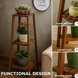 Rafaelo Mobilia Wooden 3 Tier Indoor Outdoor Plant Stand in Brown - thumbnail 6