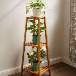 Rafaelo Mobilia Wooden 3 Tier Indoor Outdoor Plant Stand in Brown