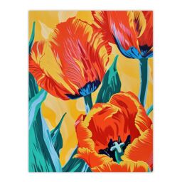 "Artery8 Vibrant Orange Tulip Flowers Floral Oil Painting Wall Art Print - Size: W24"" x H32""" - thumbnail 1