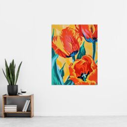 "Artery8 Vibrant Orange Tulip Flowers Floral Oil Painting Wall Art Print - Size: W24"" x H32""" - thumbnail 4