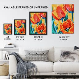 "Artery8 Vibrant Orange Tulip Flowers Floral Oil Painting Wall Art Print - Size: W24"" x H32""" - thumbnail 3
