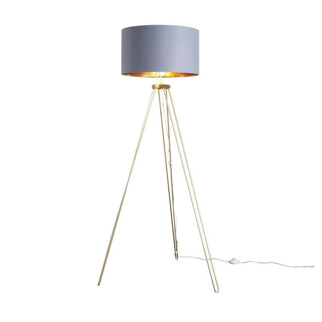 ValueLights Aero Hairpin Tripod Gold Floor Lamp with Grey Gold Shade with LED Bulb - image 1