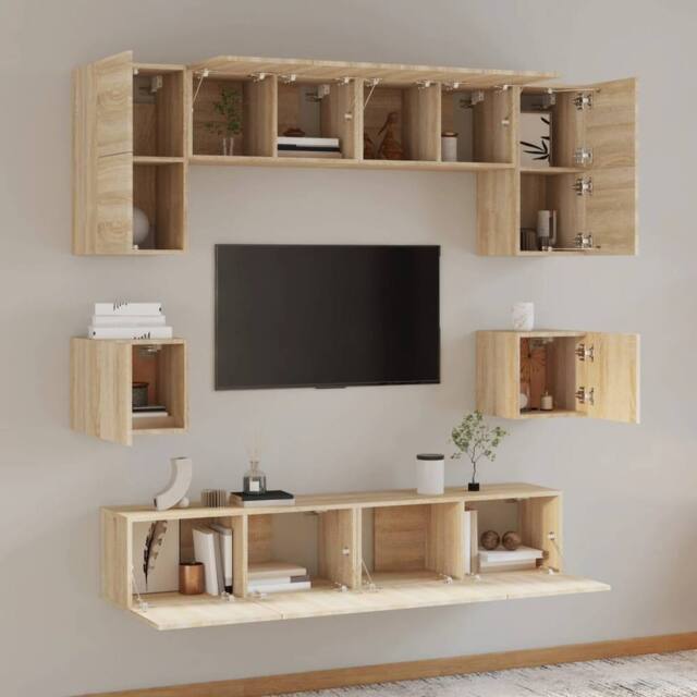 Berkfield Home Classic 8 Piece TV Cabinet Set Sonoma Oak Engineered Wood in Light Tan - image 1