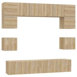 Berkfield Home Classic 8 Piece TV Cabinet Set Sonoma Oak Engineered Wood in Light Tan - thumbnail 3