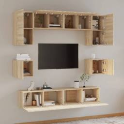 Berkfield Home Classic 8 Piece TV Cabinet Set Sonoma Oak Engineered Wood in Light Tan - thumbnail 1