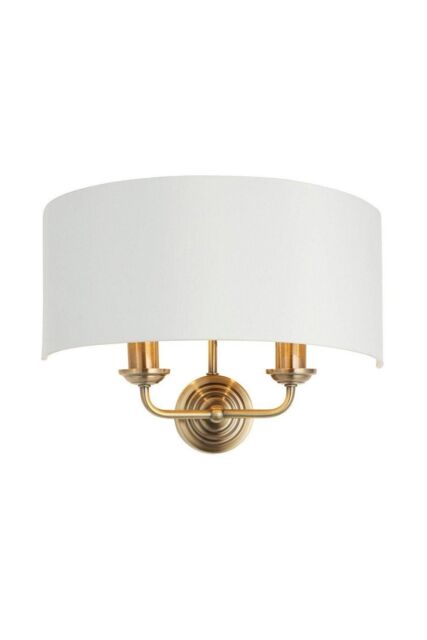 Netlighting Highclere Shade Wall Lamp Antique Brass Plate Vintage White Fabric in Gold - image 1