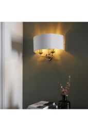 Netlighting Highclere Shade Wall Lamp Antique Brass Plate Vintage White Fabric in Gold - thumbnail 5