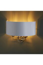 Netlighting Highclere Shade Wall Lamp Antique Brass Plate Vintage White Fabric in Gold - thumbnail 2