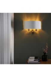 Netlighting Highclere Shade Wall Lamp Antique Brass Plate Vintage White Fabric in Gold - thumbnail 3