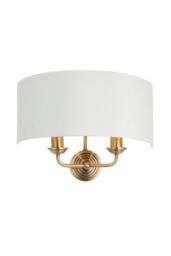 Netlighting Highclere Shade Wall Lamp Antique Brass Plate Vintage White Fabric in Gold