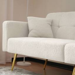 BTM Sofa Bed with 3-Position Backrest, Gold Legs & Side Storage in White - Size: A - thumbnail 9