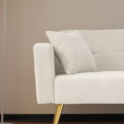 BTM Sofa Bed with 3-Position Backrest, Gold Legs & Side Storage in White - Size: A - thumbnail 5