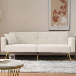 BTM Sofa Bed with 3-Position Backrest, Gold Legs & Side Storage in White - Size: A - thumbnail 2