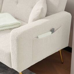 BTM Sofa Bed with 3-Position Backrest, Gold Legs & Side Storage in White - Size: A - thumbnail 7