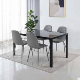 KOSY KOALA Modern Black Glass Dining Table Set with 4 Grey Dining Chairs - Size: 120 cm x 70 cm - thumbnail 1