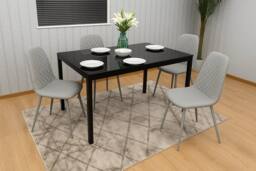 KOSY KOALA Modern Black Glass Dining Table Set with 4 Grey Dining Chairs - Size: 120 cm x 70 cm - thumbnail 2