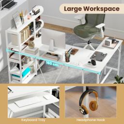Gymax Corner Computer Desk L-Shaped Desk With Storage Shelves in White - thumbnail 7