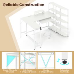 Gymax Corner Computer Desk L-Shaped Desk With Storage Shelves in White - thumbnail 6