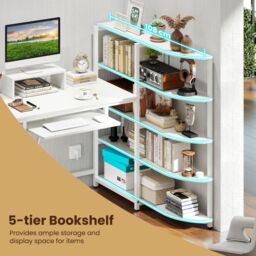 Gymax Corner Computer Desk L-Shaped Desk With Storage Shelves in White - thumbnail 8