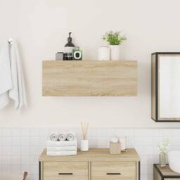 Berkfield Home Bathroom Wall Cabinet Sonoma Oak 80x25x30 cm Engineered Wood in Light Brown - Size: 80 x 25 x 30 cm - thumbnail 3