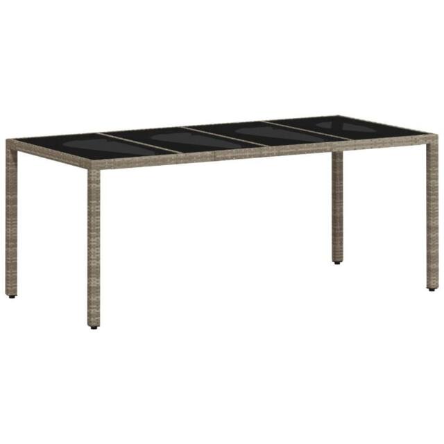 Berkfield Home Garden Table with Glass Top Light Grey 190x90x75 cm Poly Rattan - Size: 190 x 90 x 75 cm - image 1