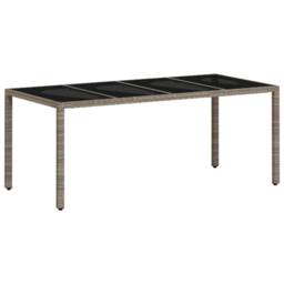 Berkfield Home Garden Table with Glass Top Light Grey 190x90x75 cm Poly Rattan - Size: 190 x 90 x 75 cm - thumbnail 7