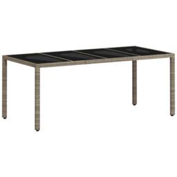 Berkfield Home Garden Table with Glass Top Light Grey 190x90x75 cm Poly Rattan - Size: 190 x 90 x 75 cm - thumbnail 1