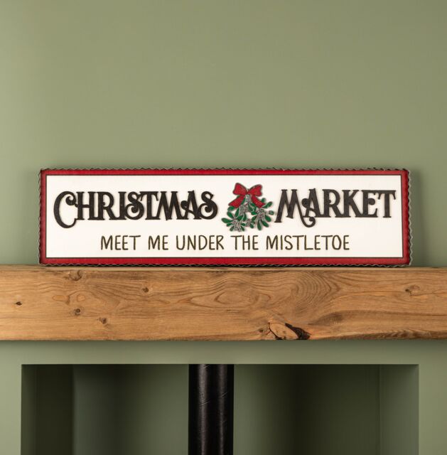Samuel Alexander 82cm White Wooden Christmas Market Hanging Sign - image 1