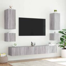 Berkfield Home TV Wall Cabinet with LED Lights Grey Sonoma 100x35x31 cm - Size: 100 x 35 x 31 cm - thumbnail 7