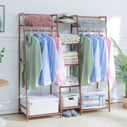 Kelvenix Brown Rustic Wooden Clothes Rail Rack - thumbnail 4