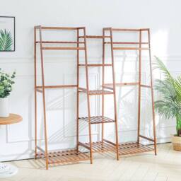 Kelvenix Brown Rustic Wooden Clothes Rail Rack - thumbnail 5