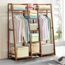 Kelvenix Brown Rustic Wooden Clothes Rail Rack - thumbnail 3