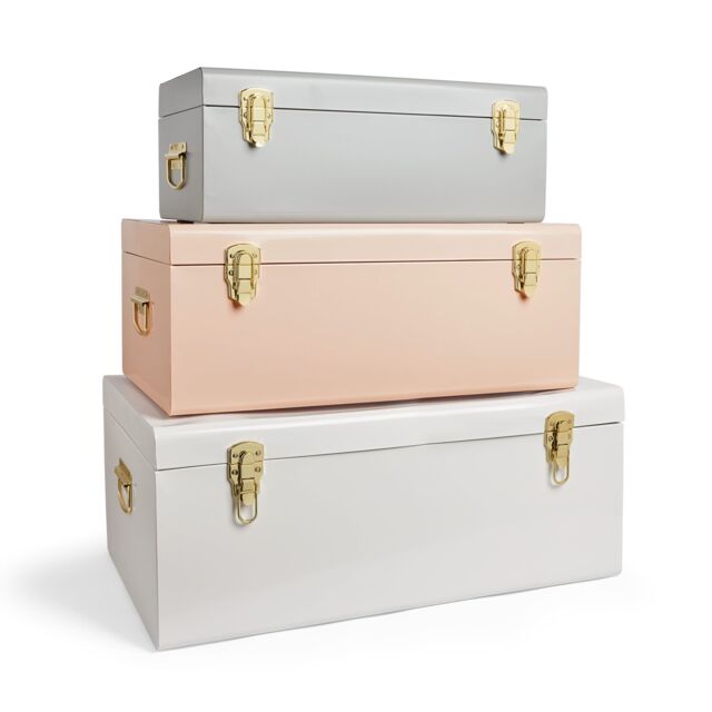 Beautify Set of 3 Pastel Stainless Steel Storage Trunks in Grey - image 1
